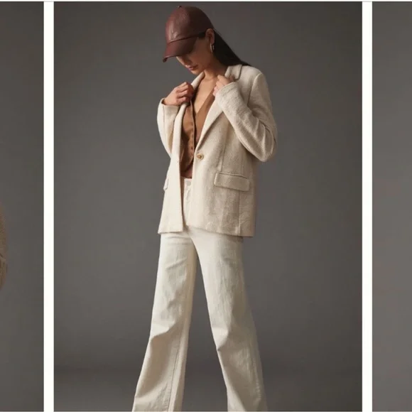 Sanctuary x Anthropologie Cream Textured Knit Blazer XS-S Quiet Luxury - Picture 6 of 13